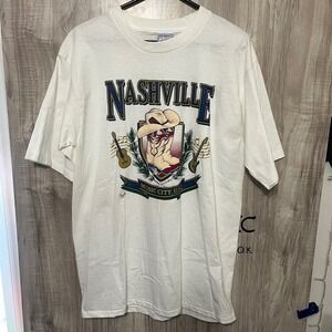 Vintage Nashville Music City USA Graphic T-Shirt Cowboy Boots Country Tee Large